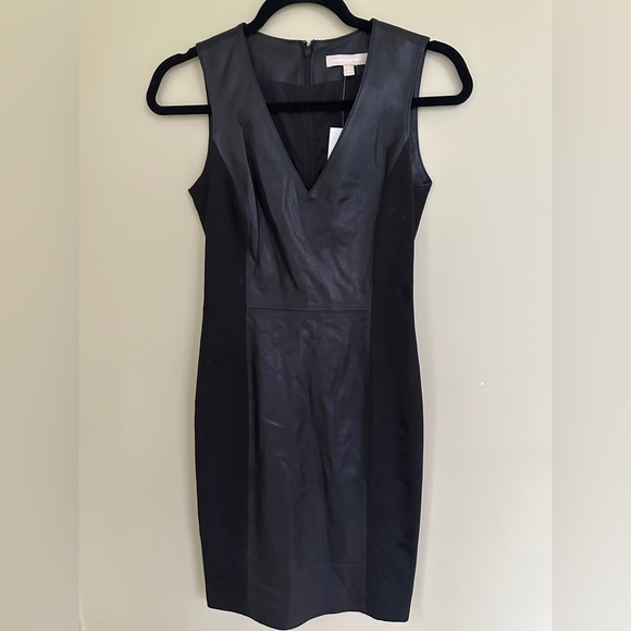 Banana Republic Women’s Leather Panel Stretch V Neck Sheath Dress NWT - Picture 2 of 11